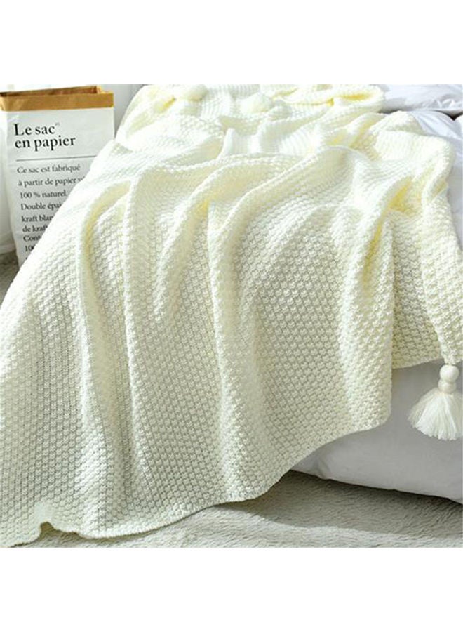 Tassel Design Warm Blanket Polyester White 130x170cm - Image 3